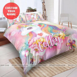Unicorn Pink Pastel For Girls Custom Name Duvet Cover Bedding Set
