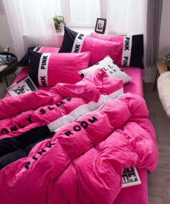 Victorias Secret Pink Embroidery Flannel Bedding Set Model 4