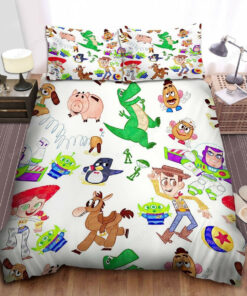 Walt Disney Toy Story Characters In Colorful Doodle Pattern Bed Sheets Duvet Cover Bedding Sets